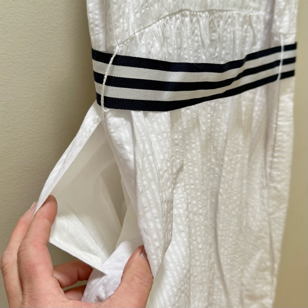 Vineyard Vines White Dress with Navy & White Striped Belt - Picture 7 of 8